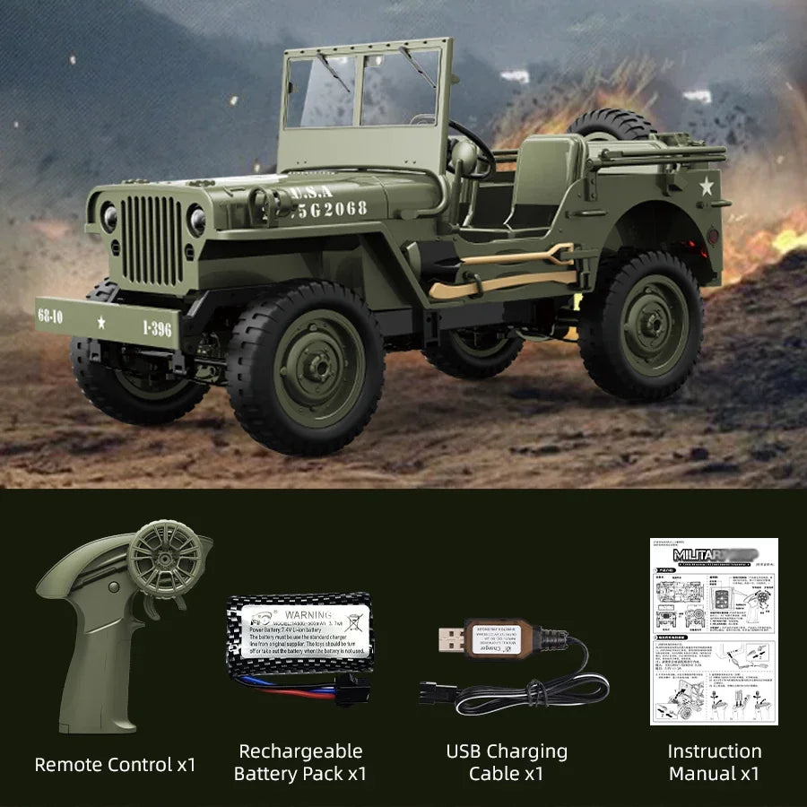 Willys Jeep WW2 Military Car 1:10 RC 2.4GHZ 4x4 RTR Rock Crawler Off-Road