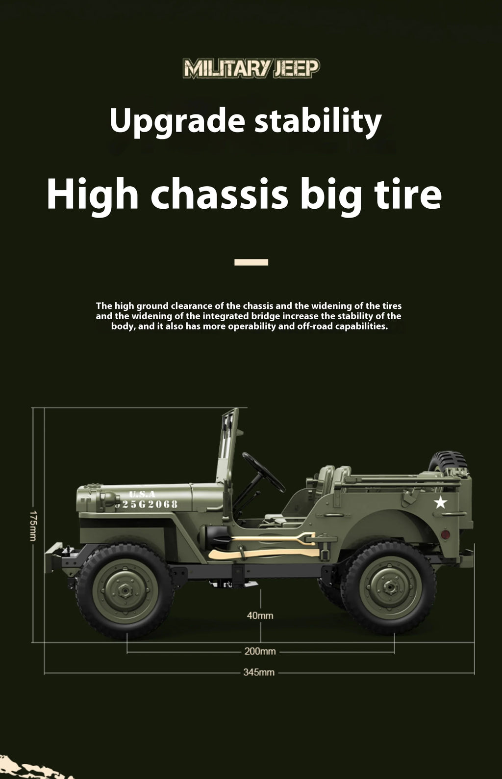 Willys Jeep WW2 Military Car 1:10 RC 2.4GHZ 4x4 RTR Rock Crawler Off-Road