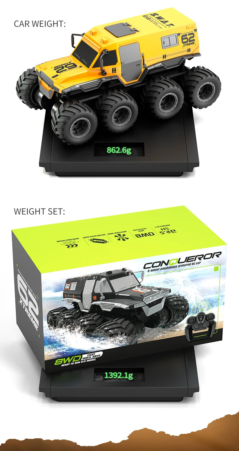 ﻿RCF JJRC Q137 8x8 2.4G Remote Control Car 8wd Off-road Amphibious Stunt Vehicle 8-Wheel Speed Racing Truck Waterproof Crawler Toys