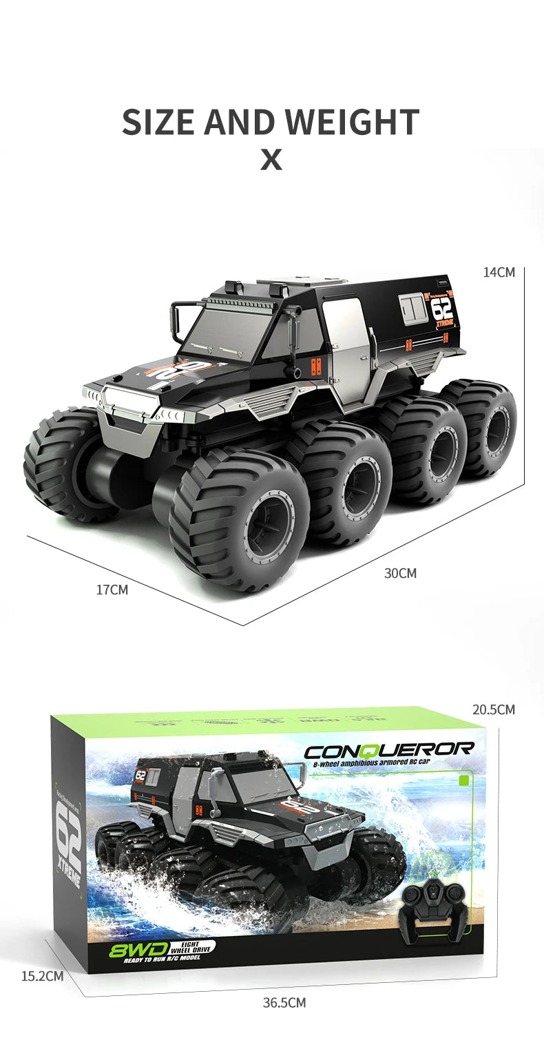 ﻿RCF JJRC Q137 8x8 2.4G Remote Control Car 8wd Off-road Amphibious Stunt Vehicle 8-Wheel Speed Racing Truck Waterproof Crawler Toys