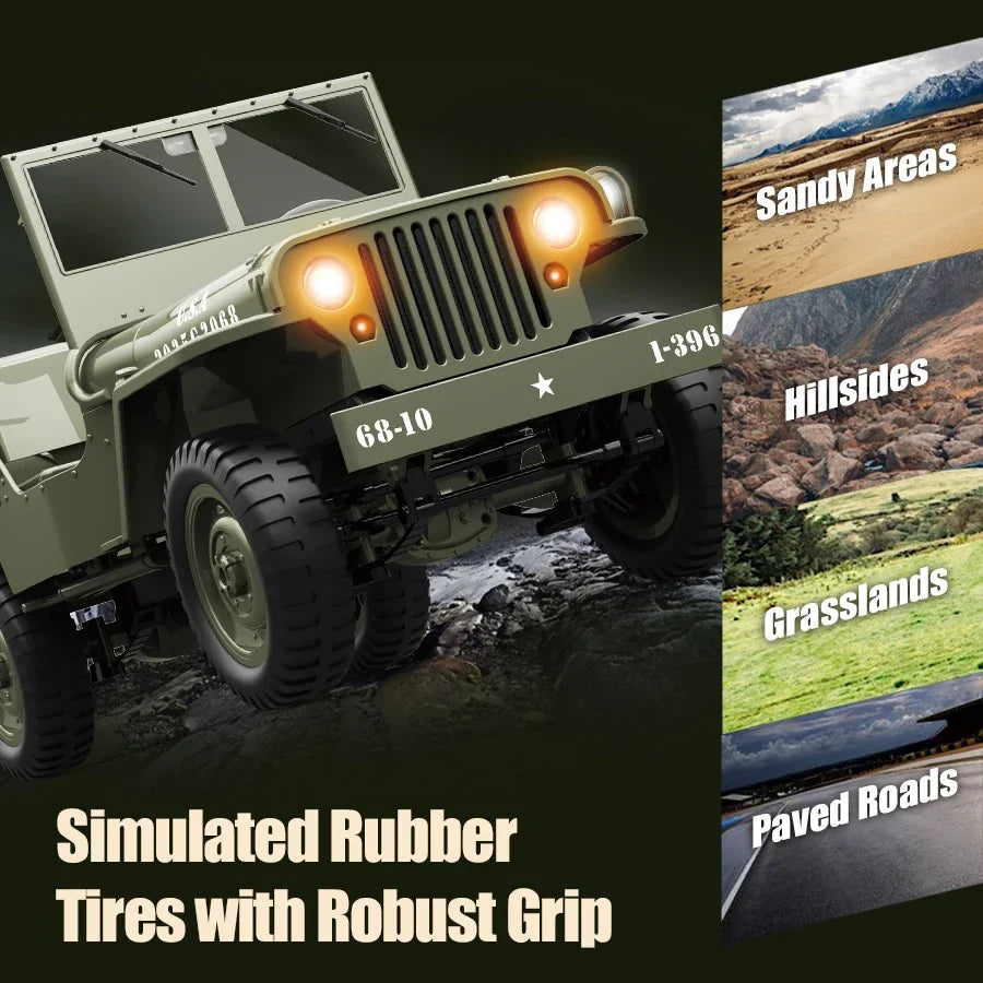 Willys Jeep WW2 Military Car 1:10 RC 2.4GHZ 4x4 RTR Rock Crawler Off-Road