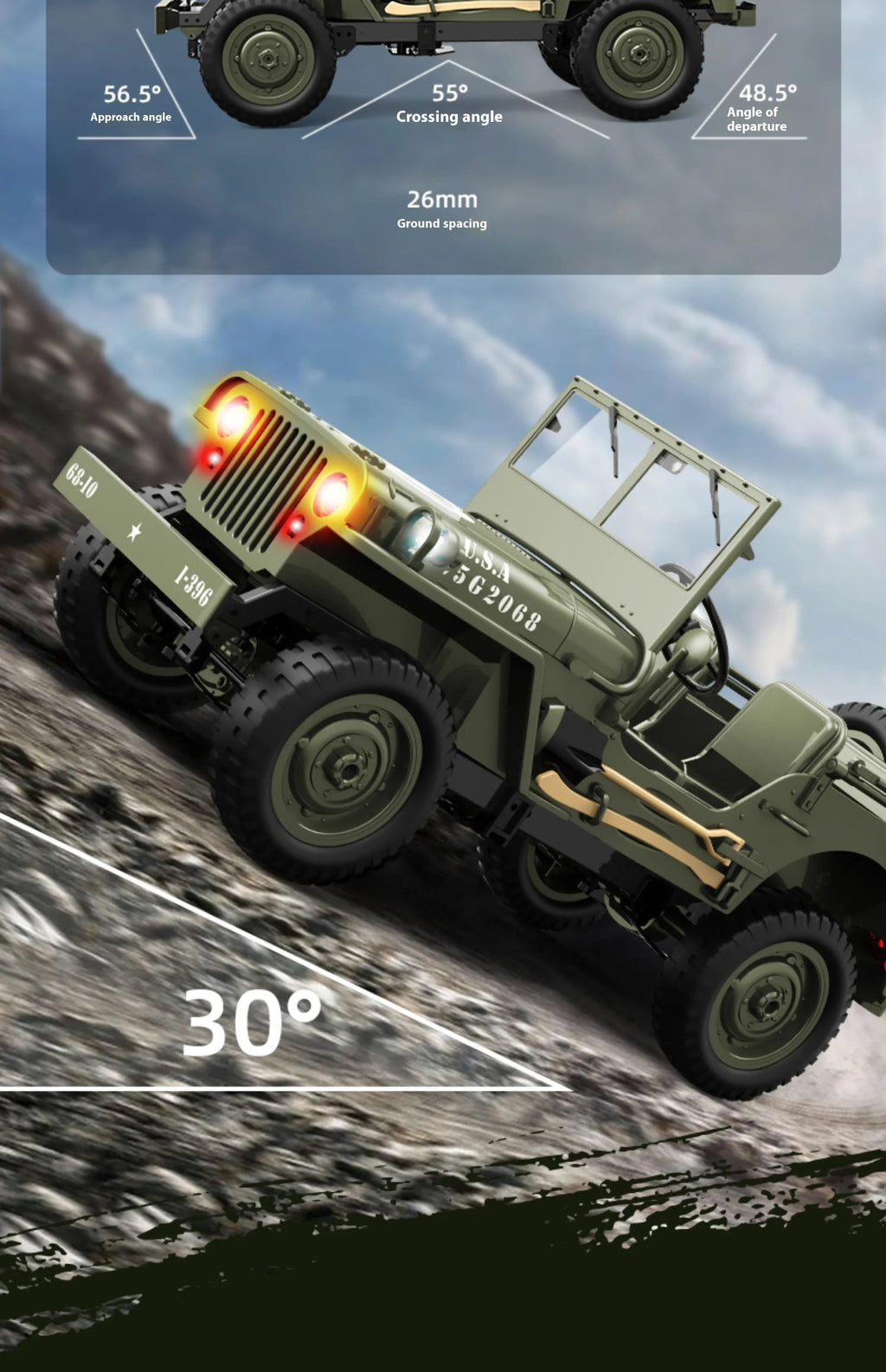 Willys Jeep WW2 Military Car 1:10 RC 2.4GHZ 4x4 RTR Rock Crawler Off-Road