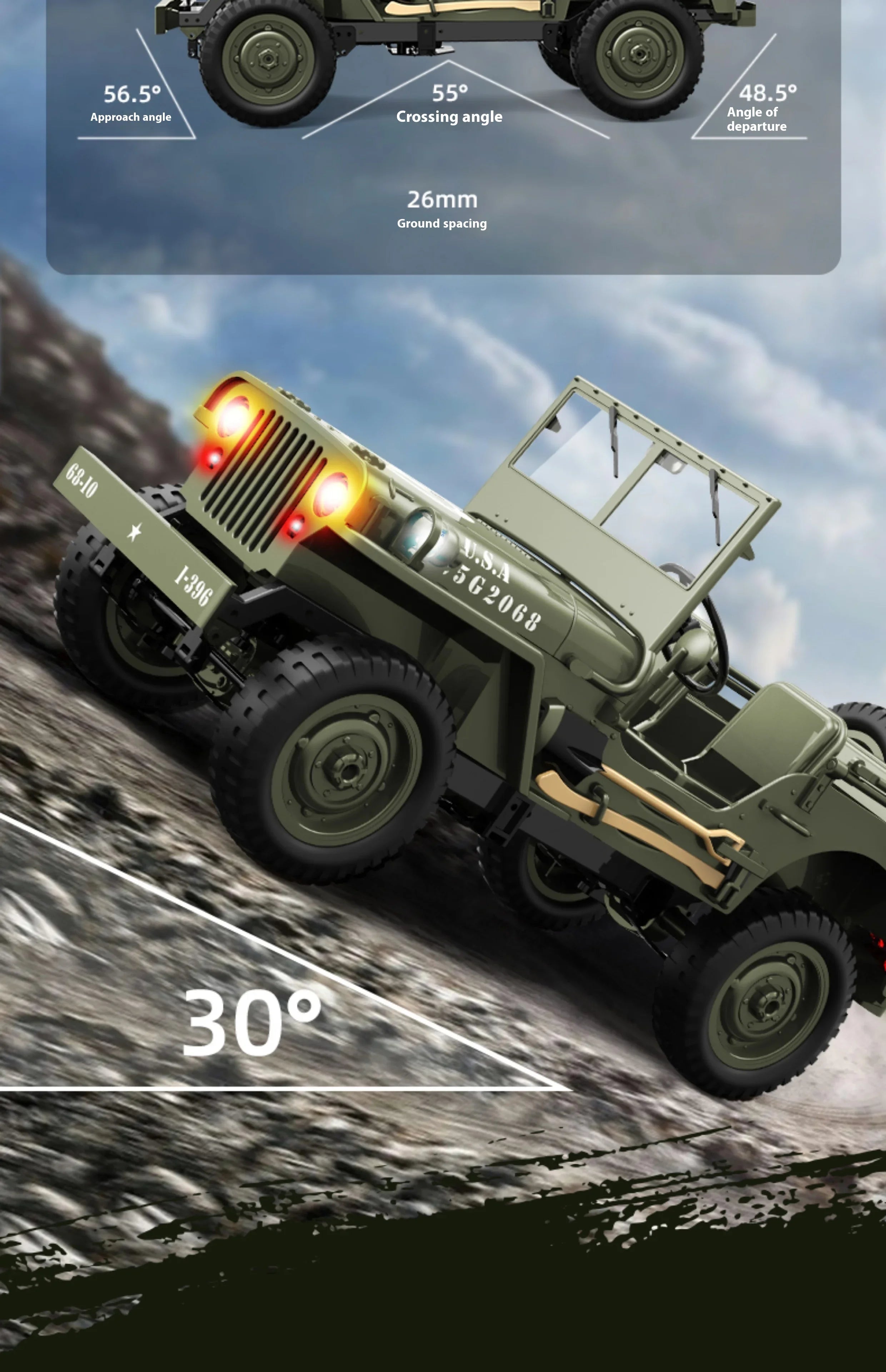 Willys Jeep WW2 Military Car 1:10 RC 2.4GHZ 4x4 RTR Rock Crawler Off-Road