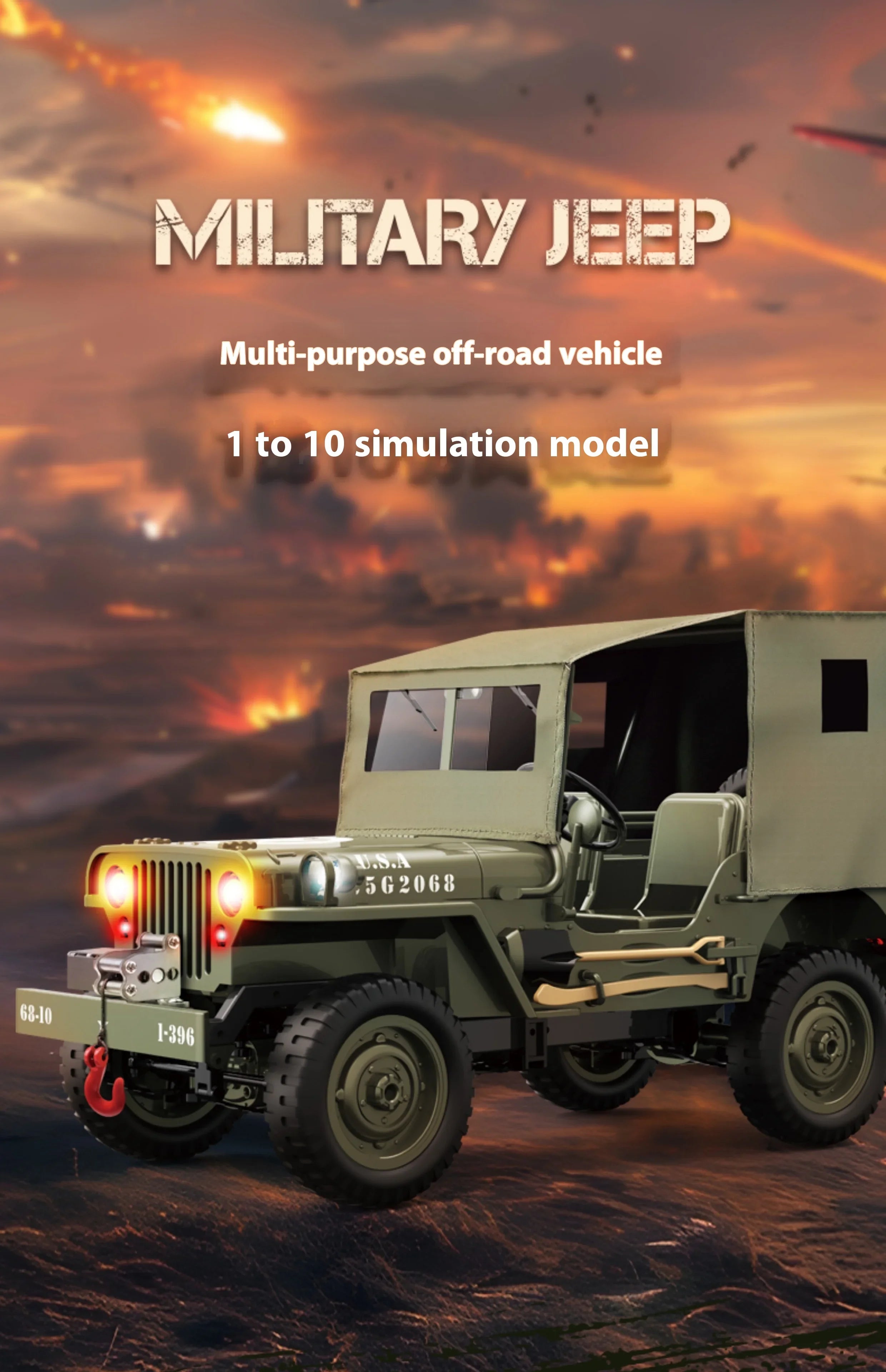 Willys Jeep WW2 Military Car 1:10 RC 2.4GHZ 4x4 RTR Rock Crawler Off-Road
