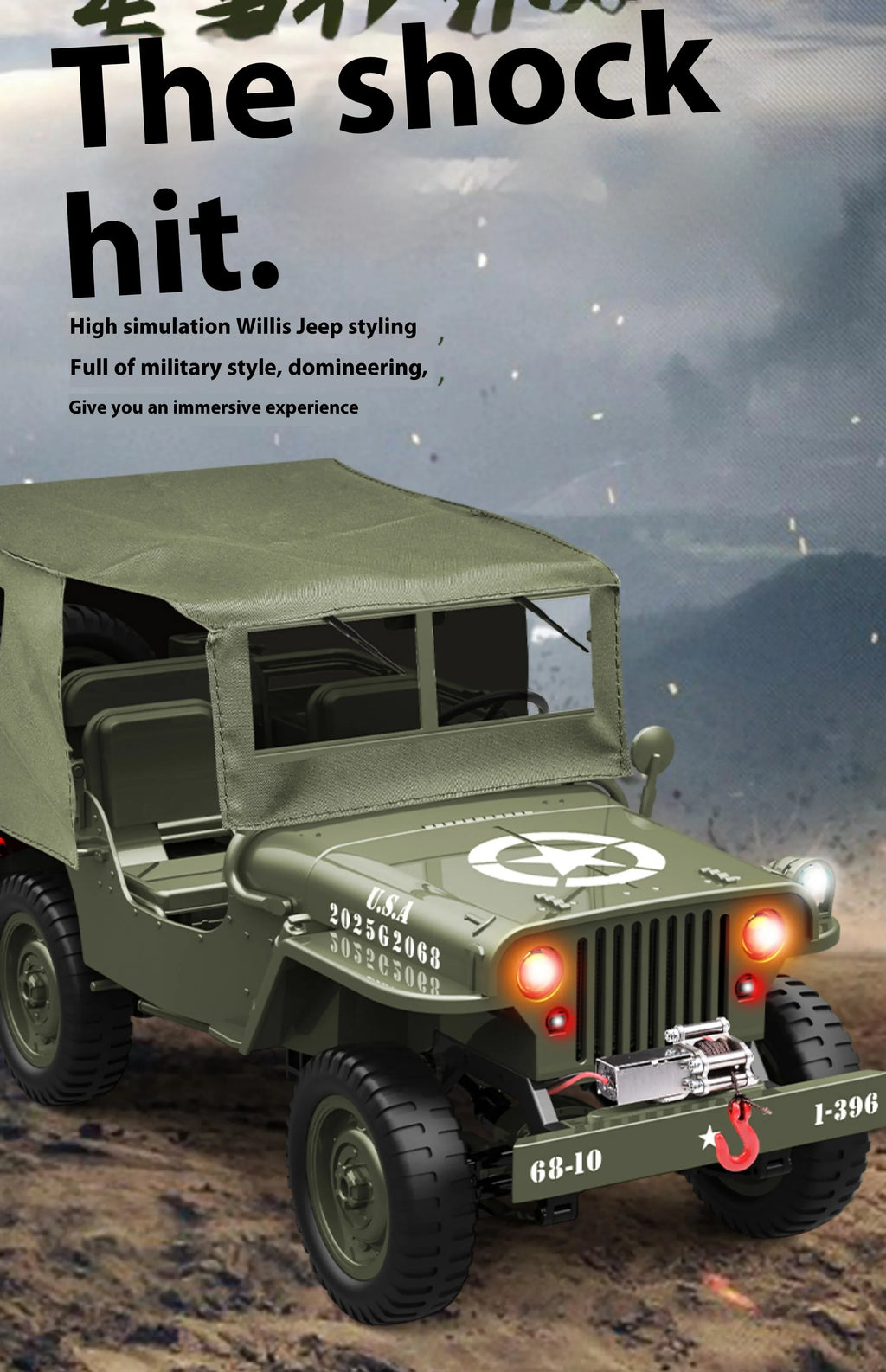 Willys Jeep WW2 Military Car 1:10 RC 2.4GHZ 4x4 RTR Rock Crawler Off-Road