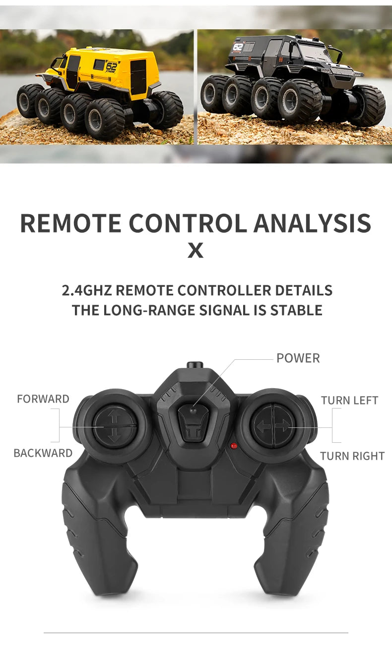 ﻿RCF JJRC Q137 8x8 2.4G Remote Control Car 8wd Off-road Amphibious Stunt Vehicle 8-Wheel Speed Racing Truck Waterproof Crawler Toys